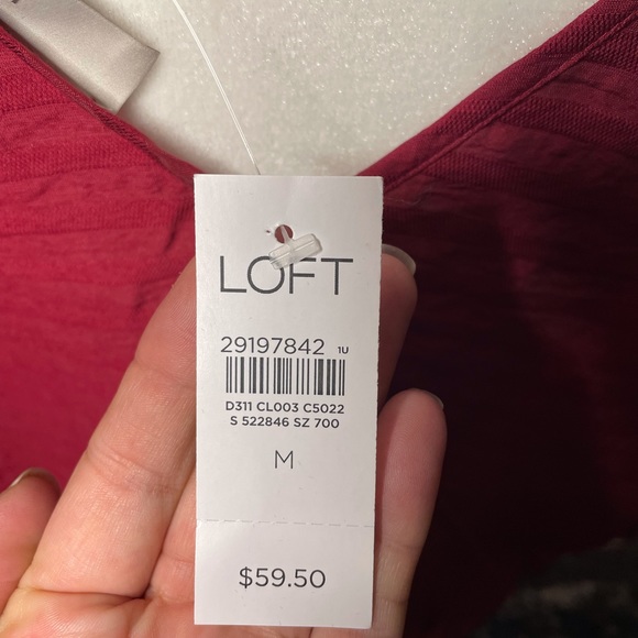 Loft Deep Red Low Cut Back Textured Blouse (2) - Picture 2 of 4